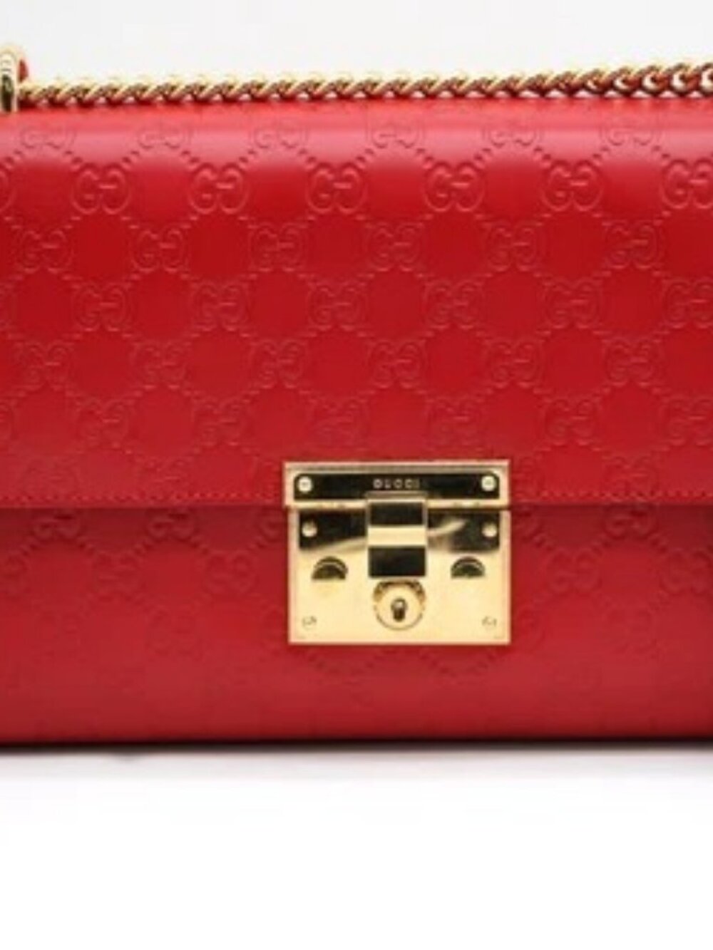 Gucci Guccissima Medium Padlock Shoulder Bag Hibiscus Red